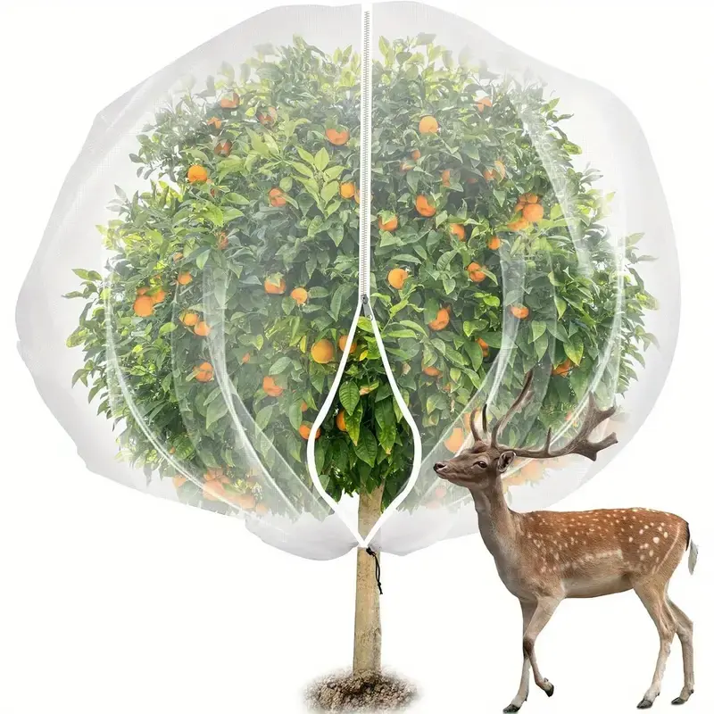 Large Fruit Tree Netting 7.8x7.8 Feet, Garden Insect Mesh with Zipper & Tie-Downs, Transparent Bird Plant Protection Screen, Garden Supplies