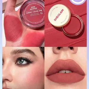 SHEGLAM Cheeky Color Jam-Rose Meadow 6 Shades Multi-Use Cream Blush Lip Cream Matte Highly Pigmented Natural Blush Powder Face Makeup for Cosmetics