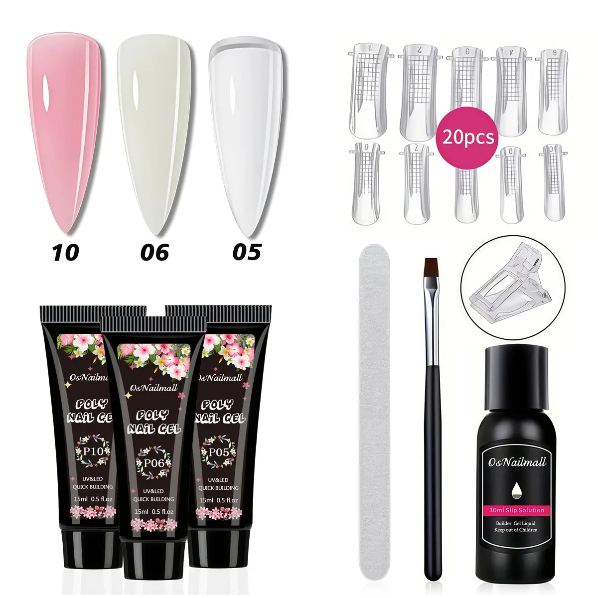 8pcs Poly Extension Gel Kit 15ML, Poly Gel Nail Kit Complete, Nude Builder Nail Poly Gel, Nail Extensions, Includes Nail Brush & Clips, Professional Nail Art Supplies, Nail Art Kits, Polygel Nail Kit, Poly Gel Set