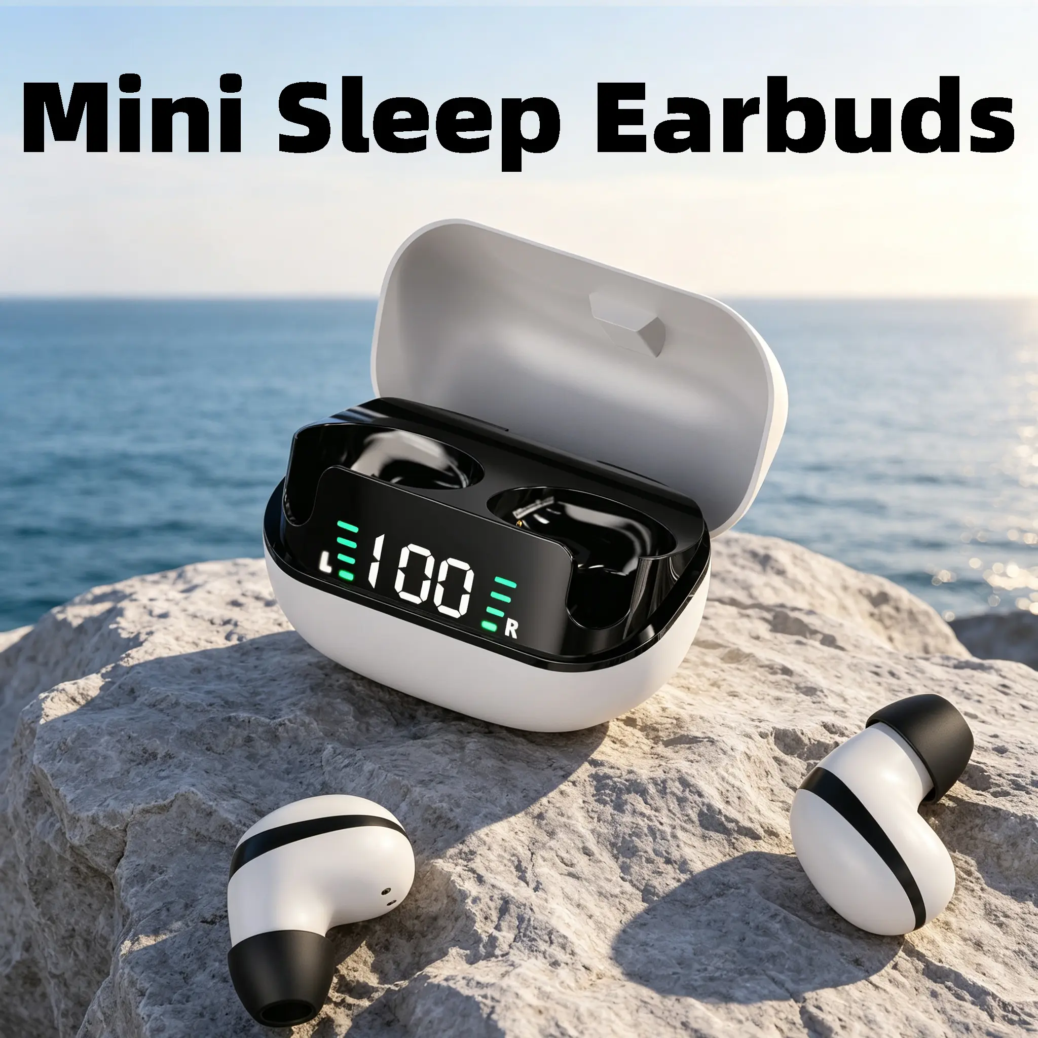 Ultra-Mini Invisible Sleep Earbuds with Skin-Friendly Ergonomic Shell, Gentle All-Night Painless Side-Sleep Wear, Natural Balanced Transparent Audio, Digital Power Display Charging Case, Ideal for Business Travel & Office Naps