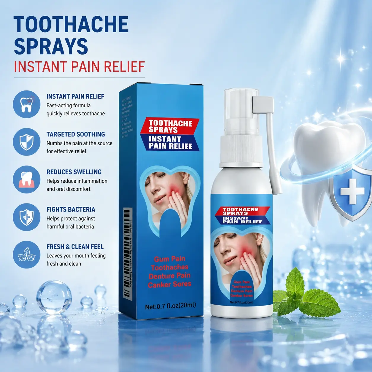 Dental Oral Spray for Tooth Decay Prevention & Gum Swelling Relief - Mild Gentle Formula for Sensitive Mouths, Compact Size for Daily Use