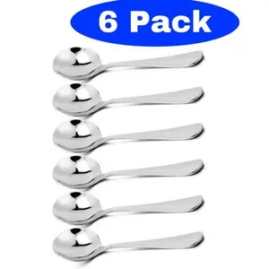 6- Pack Soup Spoons Round Stainless Steel Bouillon Spoon Cutlery Tableware