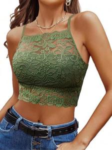 women's floral lace crop bralette, casual adjustable spaghetti strap lingerie top for daily wear, women's lingerie for summer, womenswear, soft comfy bra