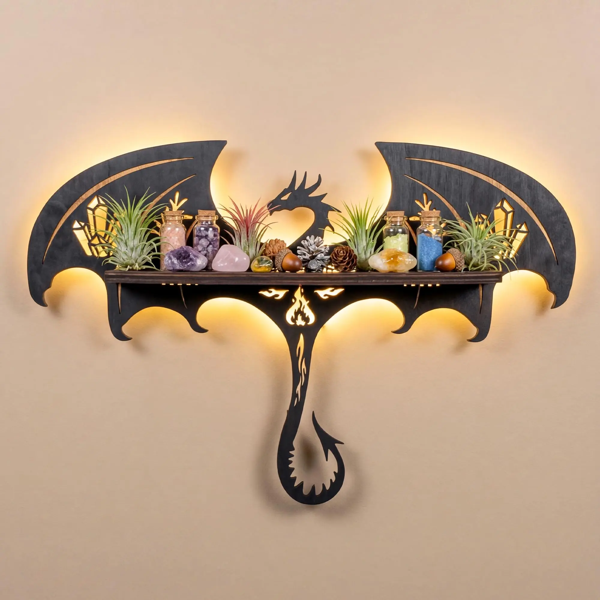 Dragon Decor with LED, Dragon Wall Shelf, Dragon Night Light, Dragon Gift | Dragon Decorations, Fantasy Decor, Dragon Figurine, Crystal Shelf, Wall Art, Trinket Shelves