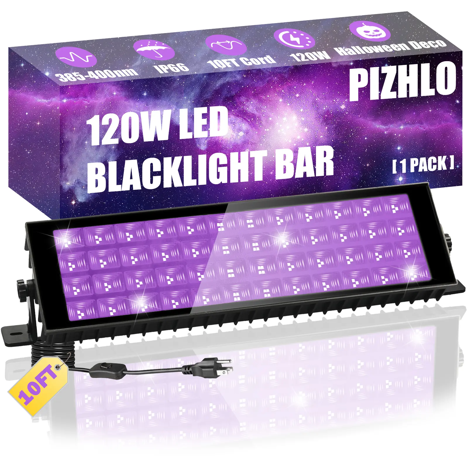 PIZHLO 120W Black Light, LED Blacklight Bar with 10ft Cord, Glow in The Dark, for Glow Party, Neon Decoration, Body Paint, Fluorescent Poster, Birthday, Halloween, Bedroom