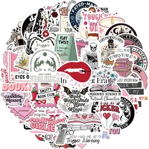 Book Themed Sticker, 50pcs/set Round Self Adhesive Decorative Stickers, DIY Decals for Water Bottle, Laptop, Phone Case, Scrapbooking, Journal Making, Ornaments