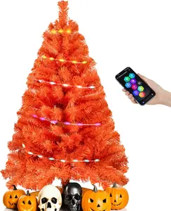 3Ft Halloween Christmas Tree, 36Inch Artificial Tree Mini Table Top Decorations, Xmas Desk Small Tree with 80 Smart Lights, 200 Branch, Holiday Decor for Home Indoor Office Tabletop Party (Orange) ELAMAS