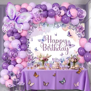 Butterfly Birthday Decorations Balloon Arch Kit - Glitter Butterfly Party Supplies with Garland, Backdrop, Centerpieces for Women Girls Birthday Party Decor