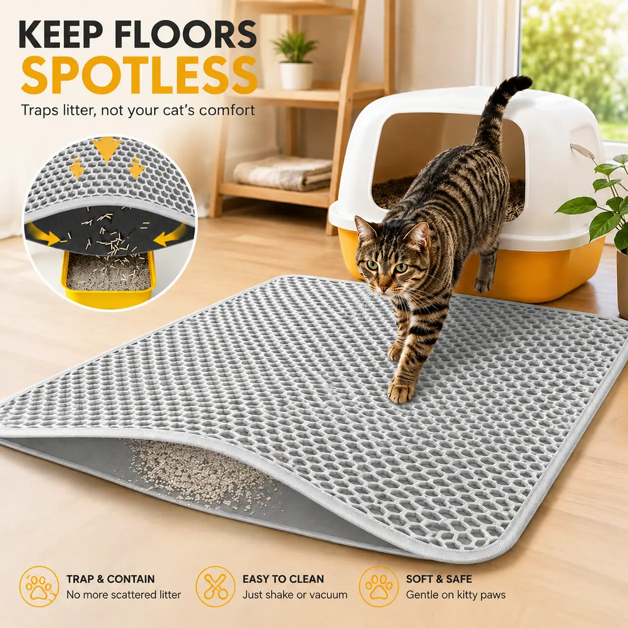 EVA Ultra-Large Cat Litter Pad Mat (29" x 21"), Honeycomb Double Layer, Waterproof, Urine-Resistant, Non-Slip, Litter Box Scatter Control, Effortless Cleaning Pet Accessory