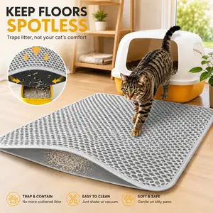 EVA Ultra-Large Cat Litter Mat (29" x 21"), Honeycomb Double Layer, Waterproof, Urine-Resistant, Non-Slip, Litter Box Scatter Control, Effortless Cleaning Pet Mat