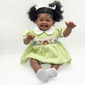 24 inch reborn black girl doll, soft vinyl doll with hand-rooted curly hair, lifelike facial features, ideal holiday gift for kids