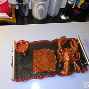 red and black tray set
