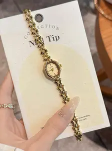 Women's Vintage Bracelet Watch, Silver Color Band, Gold Dial, Quartz Movement, Rectangle Analog Face, Elegant Style, Perfect Gift, Fashionable Stylish Watch, Fashionable Wristwatch