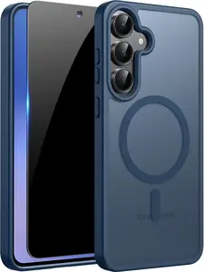 Magnetic for Samsung Galaxy S25 FE Case with Privacy Screen Protector, Compatible with MagSafe, Translucent Matte Anti-Scratched Slim Case for Samsung S25 FE,Blue