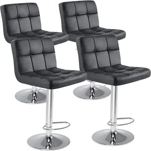 Bar Stools Set of 4, 24 inch Counter Height Bar Stools, Upholstered Modern Kitchen Barstools with Metal Base, PU Leather Saddle Stools for Kitchen Island, Black