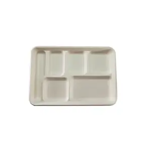 HARSHU 6 Compartment Sugarcane Plates (25 per pack)