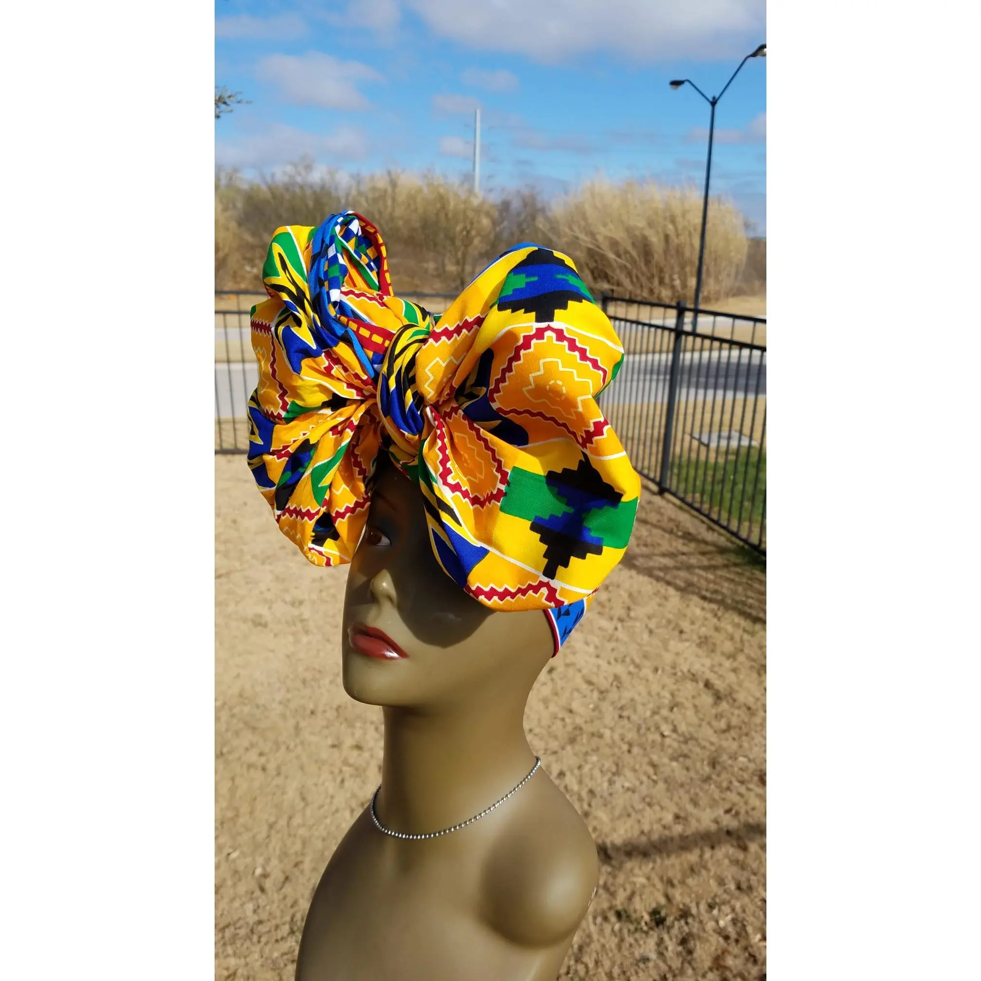 Yellow Kente Ankara Headwrap, 100 Cotton Clothing, African Print, Multi-Size, Decorative Stitches, Neat Hemming