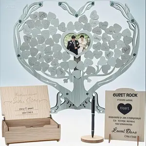 Rustic Wooden Wedding Keepsake with Heart Frame, Guest Book Alternative for Wedding Party, Personalized Decor Drop Box, Unique Souvenir for Birthday Celebration, Handcrafted Rustic Design Gift