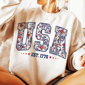 [ Sale Up To 40%] Floral USA Sweatshirt , Retro America ,4th Of July Sweatshirt