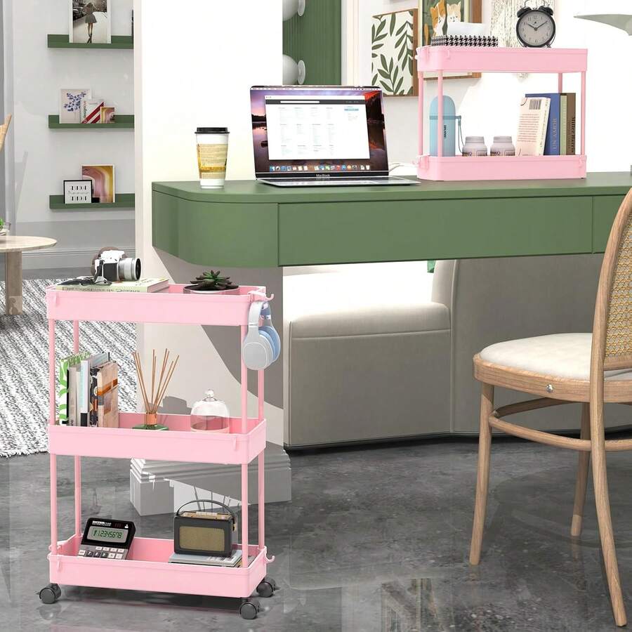 SPACEKEEPER Slim Rolling Storage Cart, 3 Tier Bathroom Storage Organizer Laundry Room Utility Cart Mobile Shelving Unit, Multi-Purpose For Kitchen Office Bathroom Laundry Narrow Places