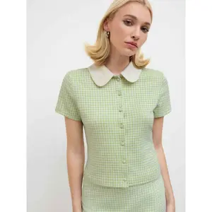Cider Peter Pan Collar Gingham Short Sleeve Top SwimWeek