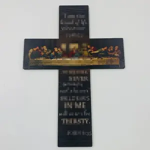 Last Supper Easter Wall Hanging Wooden Craft Cross Church Decoration, Religious Art Decor, Home & Office Ornament