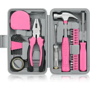 Pink Tool Kit 24 Piece Home Repair Tool Set with Pliers Screwdrivers Essential DIY Tools for Beginners Homeowner Gift for Women Men