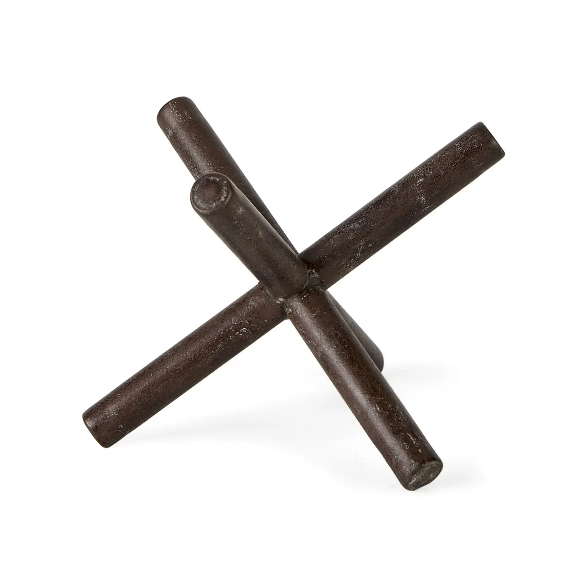 8 in. Rustic Brown Metal X-Shape 360-Stand Decorative Sculpture - Distressed Finish Contemporary 3D Art, Indoor Home Decor Ornament, Modern Home Decor, Miniature Metal Statues