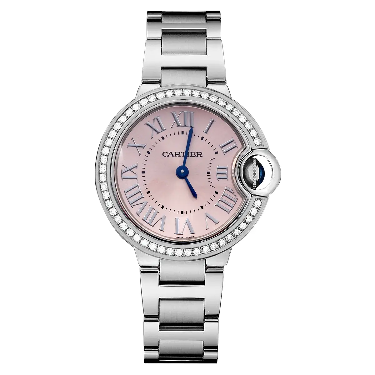 Cartier Ballon Bleu de Cartier W6920038 28mm Automatic Silver Dial Stainless Steel Watch with Aftermarket Diamond Bezel WHP043578