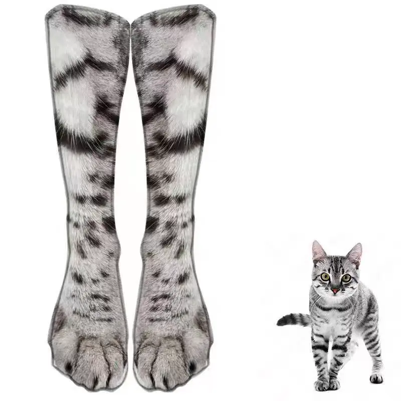 Funny 3D Realistic Cat Paw Mid Calf Socks, Novelty Animal Print Indoor Home Floor Socks, Weird Cute Cat Feet Socks, Cosplay Party Funny Gift Socks for Women Men