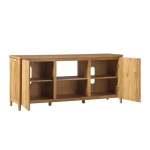 Walker Edison Minimalist TV Stand - MDF Wood Fluted Door Scandinavian Reeded Television Console Table, 26x15.75x58.5 in., Fits Up to 70 in. TVs, English Oak Storage Cabinet
