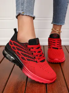 Women's Gradient Pink Flame Air Cushion Athletic Running Shoes, Breathable Mesh Shock-Absorbing Workout Sneakers for Gym, Outdoor & Casual Wear, Running Sports Footwear