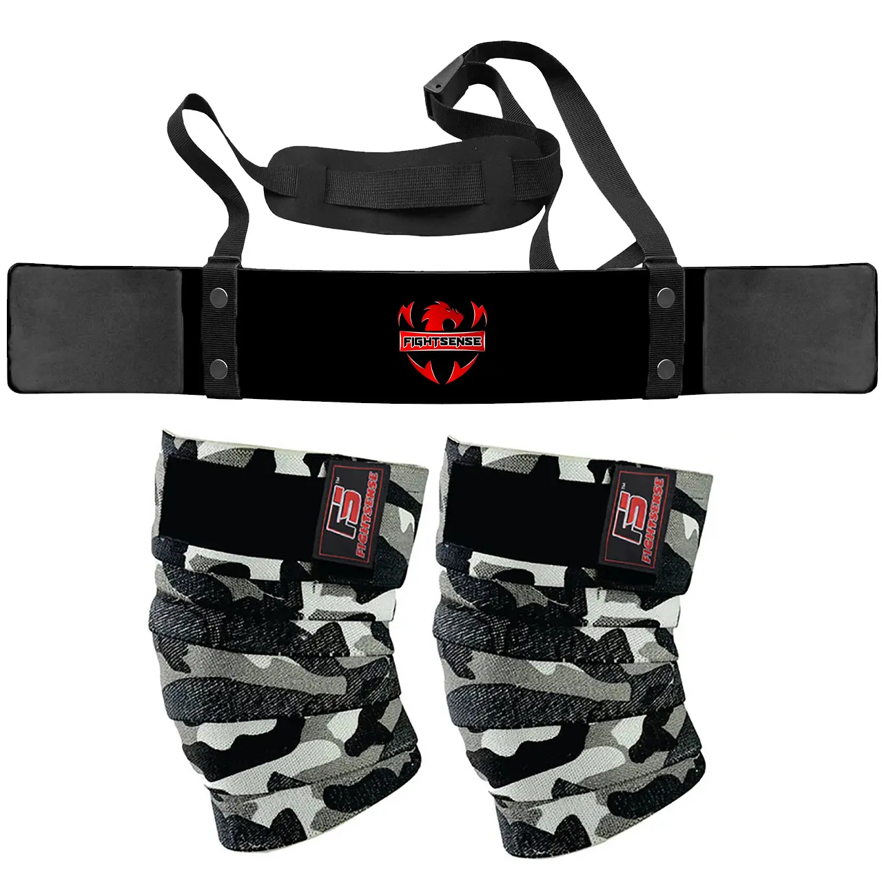 FIGHTSENSE Arm Blaster Biceps Curl Triceps Muscle Isolator with Knee Wraps (Pair) - Ideal for Squats, Powerlifting