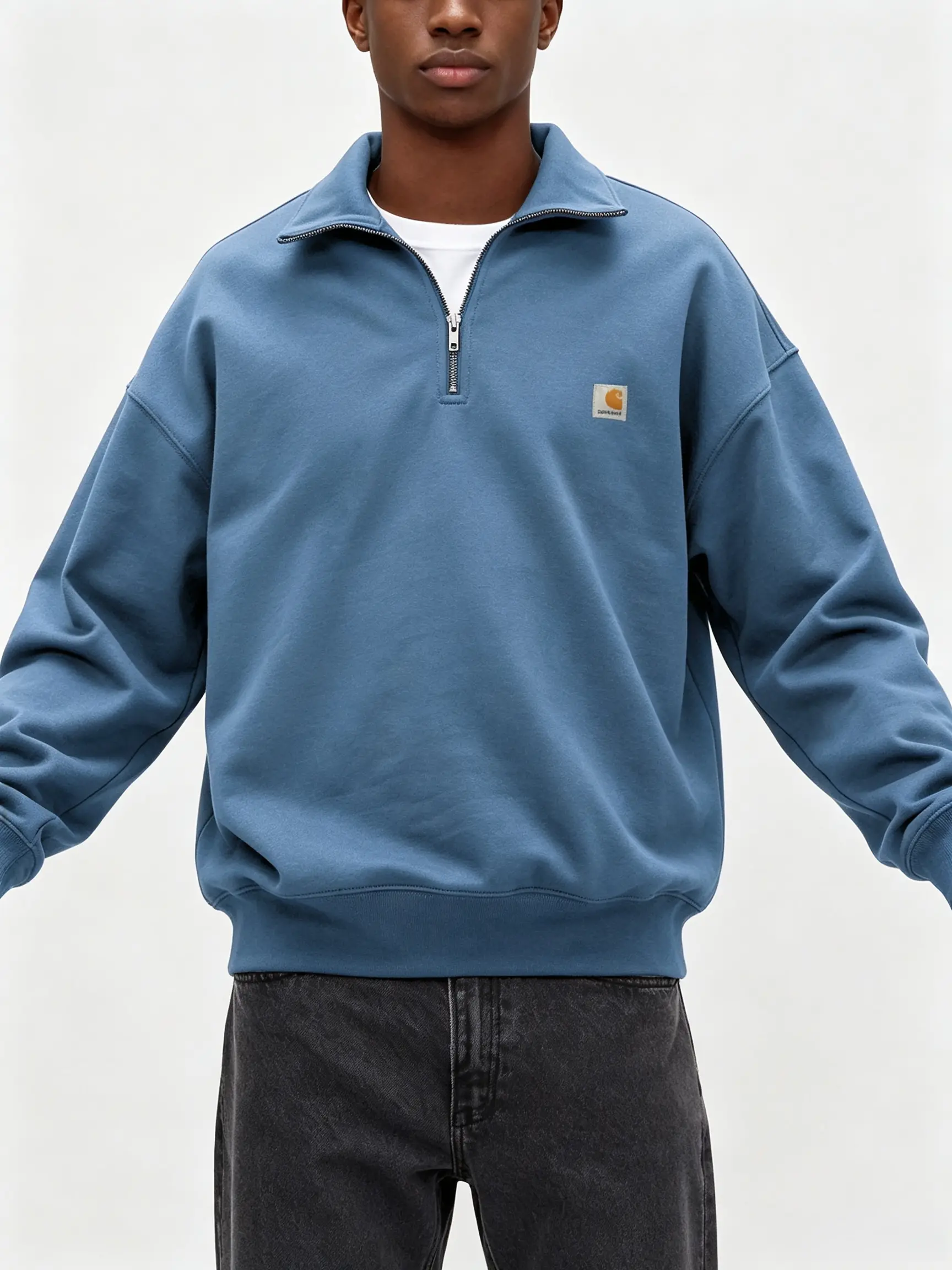 Men's Half-Zip Mock Neck Sweatshirt, Casual Solid Color Pullover with Long Sleeves and a Loose Drop-Shoulder Fit, Tops, Stylish