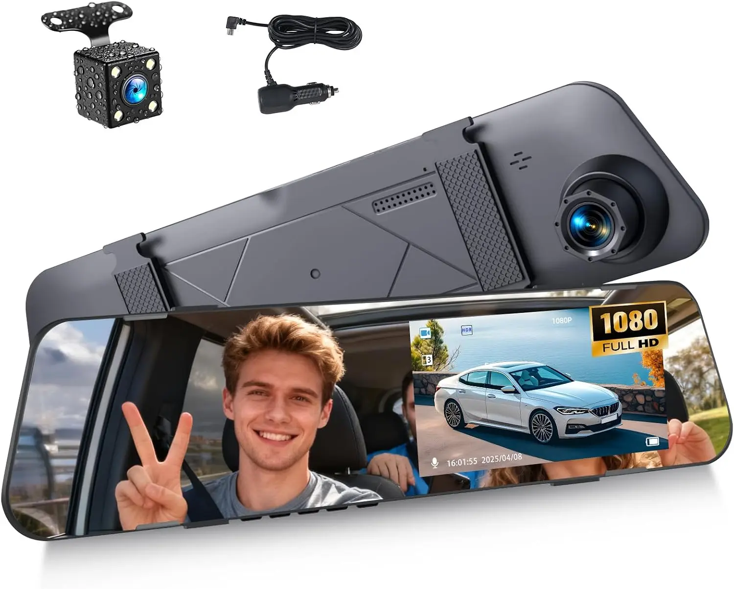 4.5 Inch Mirror Dash Cam Backup Camera 1080P Front and Rear View Mirror Camera for Cars Dual Lens Cam Loop Recording 150 ° Wide Angle G-r Parking Assistance