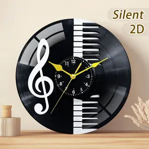 Wooden or Tempered Glass Creative Clock Gift, Music Theme Clock with Treble Clef and Piano Keys, Battery Operated, Home Decor