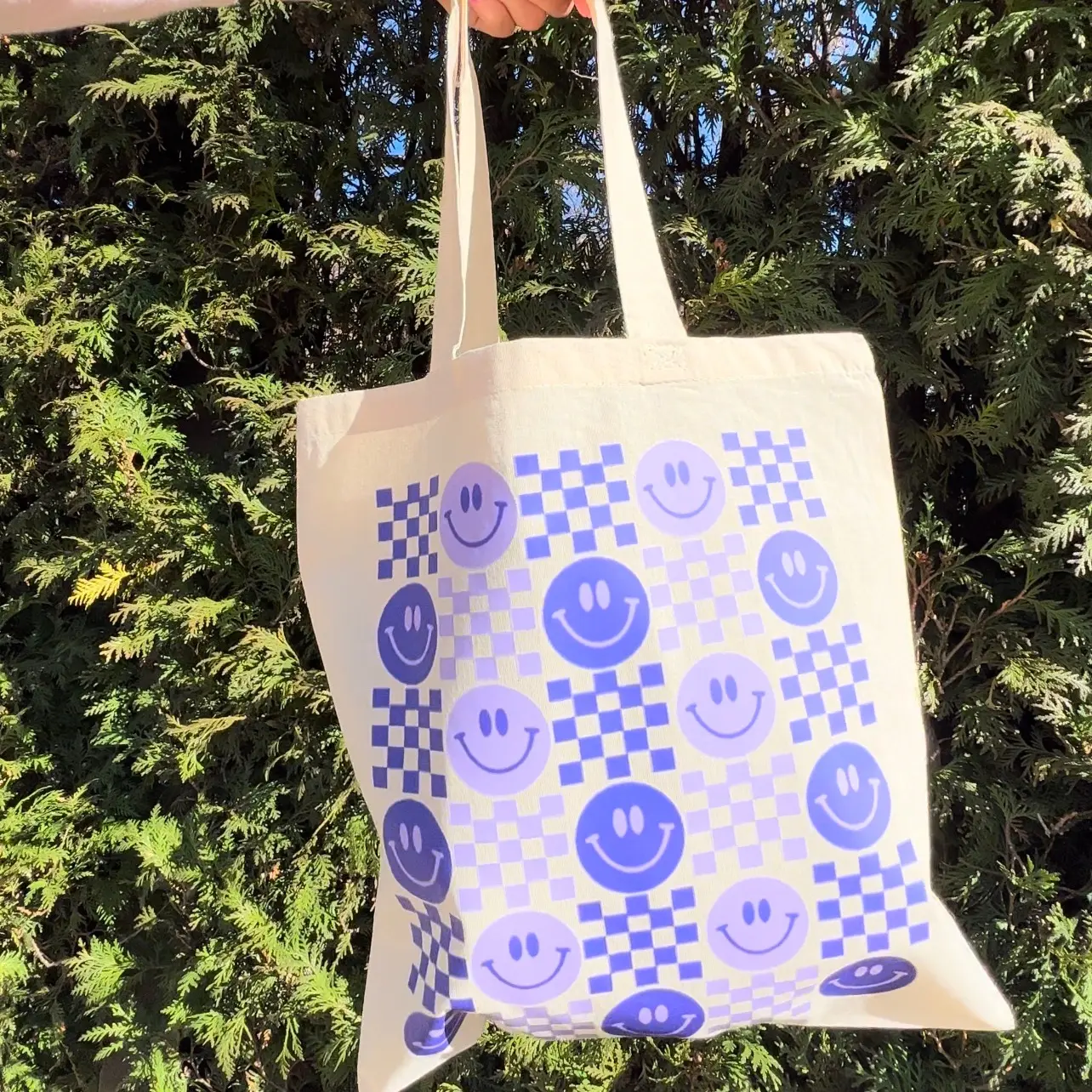 Smiley Face Checked Tote