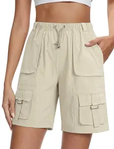 luvamia Hiking Shorts for Women Bermuda Knee Length Cargo Pull On Quick Dry Elastic Waist Sport 9'' Inseam Long Shorts