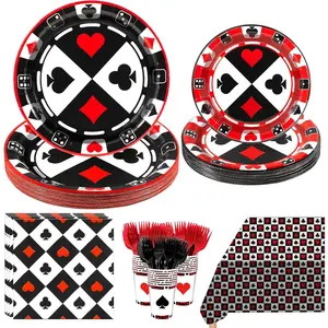 151PCS Casino Party Decorations,Las Vegas Themed Party Supplies Includes Paper Plates and Napkins Cups Forks Tablecloths,for Casino Night Poker Club Birthday Party Decoration,Serves 30 Guests