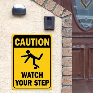 1Pc Caution Watch Your Step Sign, Safety Sign, Ideal For Workplace Safety Compliance, Slip & Fall Accident Prevention, Indoor Or Outdoor Use For Home Business Signs