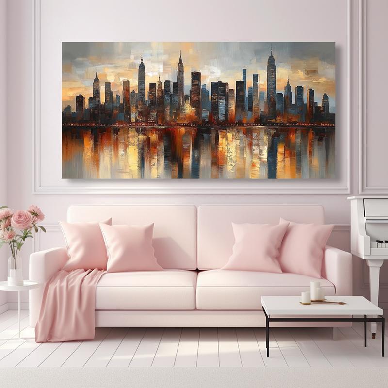 Modern city skyline Canvas wall art - Vibrant abstract Painting with warm sunset tones, 1.2-inch frame, high-quality printing suitable for living room, bedroom or office decoration, wall art decoration Wrapped in canvas
