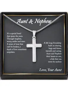 Aunt and nephew Instagram-style cross pendant versatile necklace with card and gift box, birthday gift, Christmas gift, anniversary party gift, pendant necklace, Friendship Jewelry