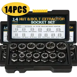 14 Sets Of Ratchet Wrench And Nut Removers, 13 Sets Of Bolt And Nut Removers, 1 Iron Bar, 1/4 Inch to 3/8 Inch Drive Hex Connector, Multi-purpose Service Kit, Set with Quick Ratchet Wrench And Socket - Carbon Steel, Combination Kit
