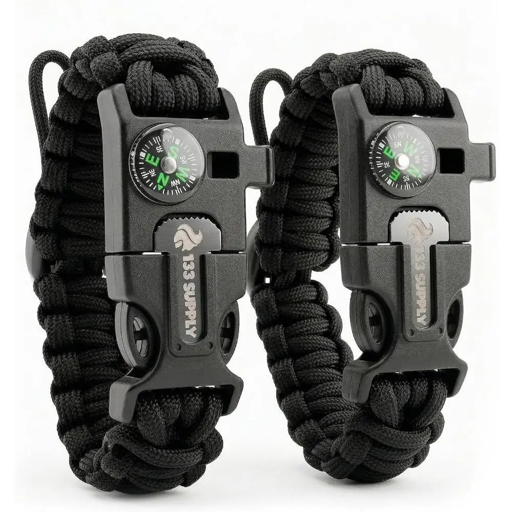Unisex Paracord Survival Bracelet with Military Cord, 5-in-1 Tactical EDC Gear - Compass, Fire Starter, Striker, High Decibel Whistle - Fits Wrists, Adjustable, Emergency Supplies for Hiking, Camping, Stocking Stuffers