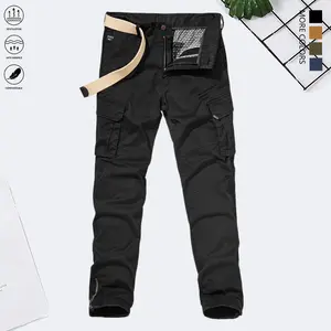 American-style men’s casual cargo pants, suitable for spring and autumn wear, featuring a belt design and multiple pockets—ideal for fishing and travel.