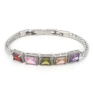 Colorful Cubic Zirconia Tennis Bracelet for Women – Multi-Color 5A CZ Stones, Fold Over Clasp, 7.6'' Elegant Sparkling Jewelry Gift