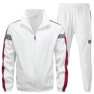 Men's Spring & Autumn Casual Sports Hooded Splicing Set 100% Polyester Fiber Reflective Strips on Sleeves Elastic Drawstring Design on Pants Cuffed Ankles Comfortable Versatile for Work Sports & Other Scenarios