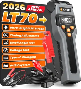 ANCEL LT70 Digital Timing Light Automotive with Tachometer (RPM), Advance, Dwell & Voltage Test, Self-Powered Inductive Ignition LED Timing Gun with Type-C Charging & 12V Backup for Gas Engines