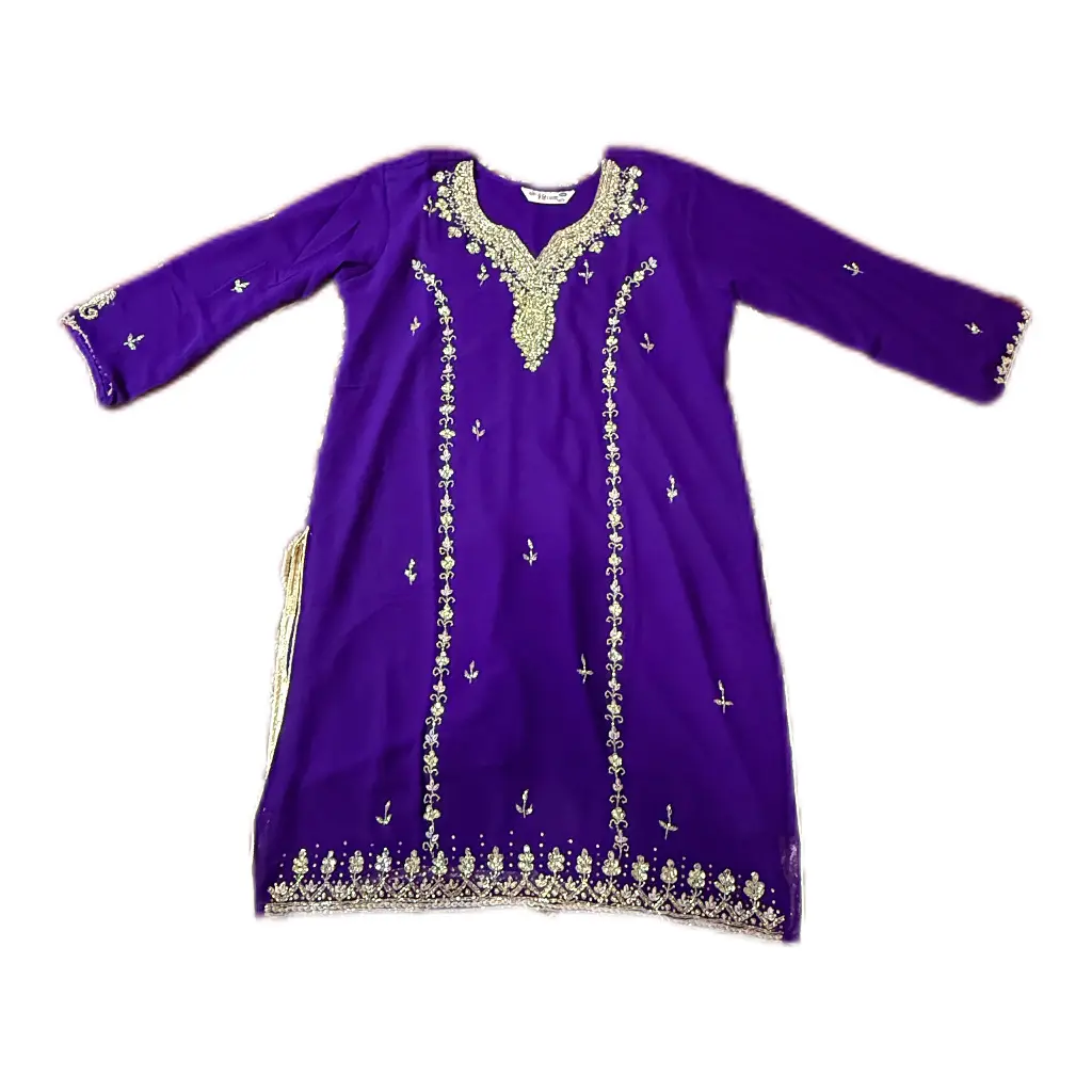 Women's 3-Piece Kurta Set - Elegant Pakistani Boutique Style Festive Clothes with Stone Work, Palazzo Pants & Dupatta, Elegance, Traditional, Women's Clothes, Plazoo Pant Match