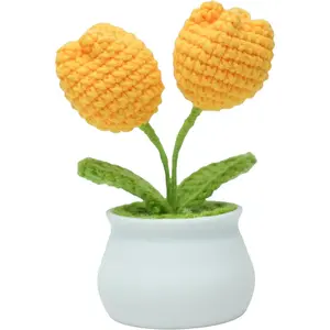 Hand-Crocheted Tulips, Cute Potted Tulips,  for Creative DIY Table Decoration,  Decoration, Gifts, Christmas and Thanksgiving Birthday Gifts for Relatives and Friends (Yellow)